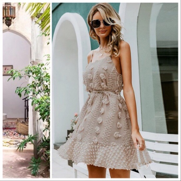 *CLEARANCE* Swiss Dot Taupe Woven Dress - Picture 2 of 8